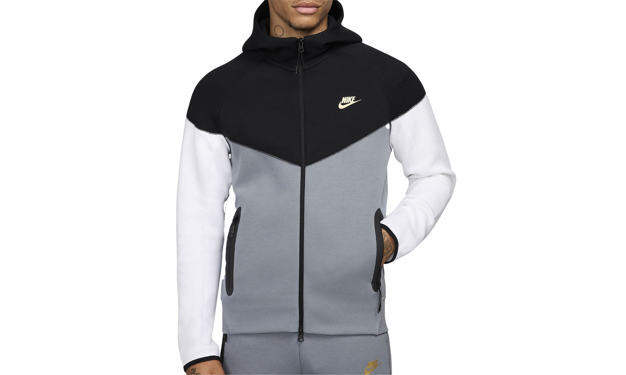 Sportswear Tech Fleece Windrunner Full-zip Hoodie "Black/Cool Grey/White/Metallic Gold" - 1