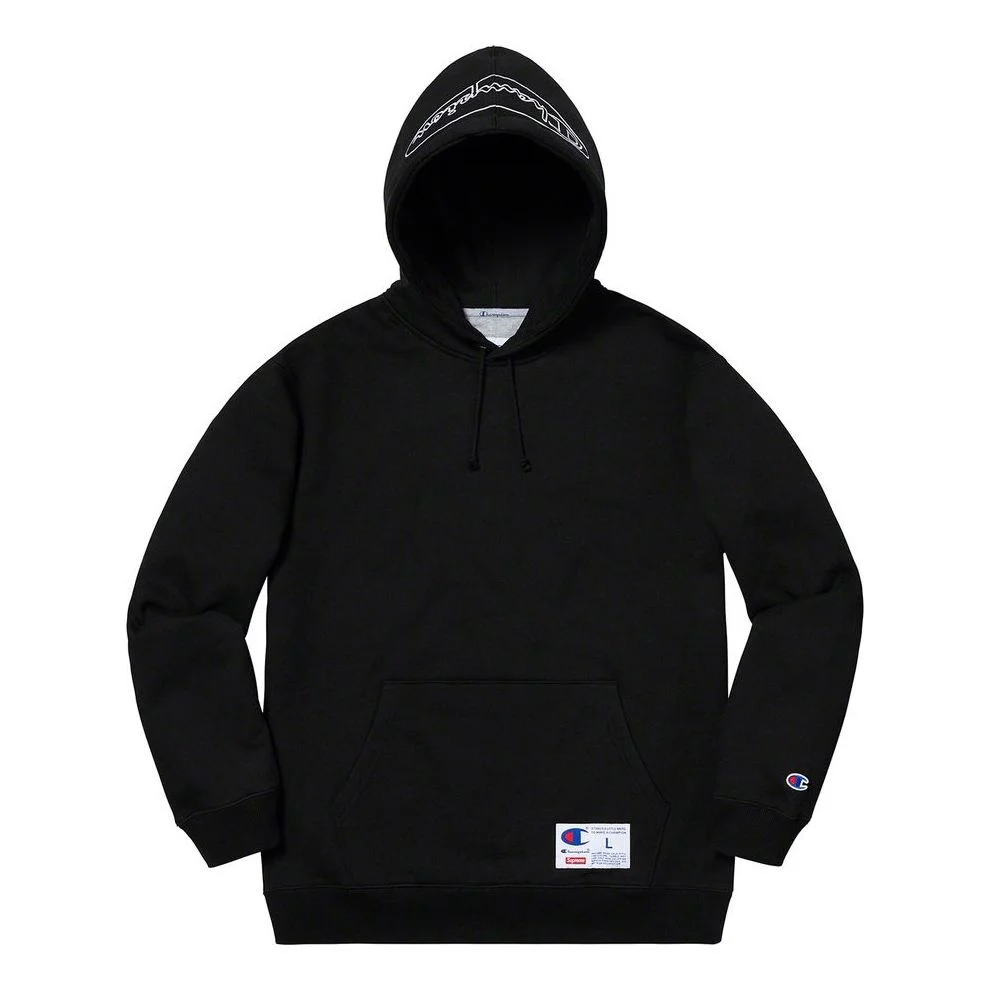 Supreme x Champion SS19 Outline Hooded Sweatshirt black Logo SUP-SS19-10065 - 1