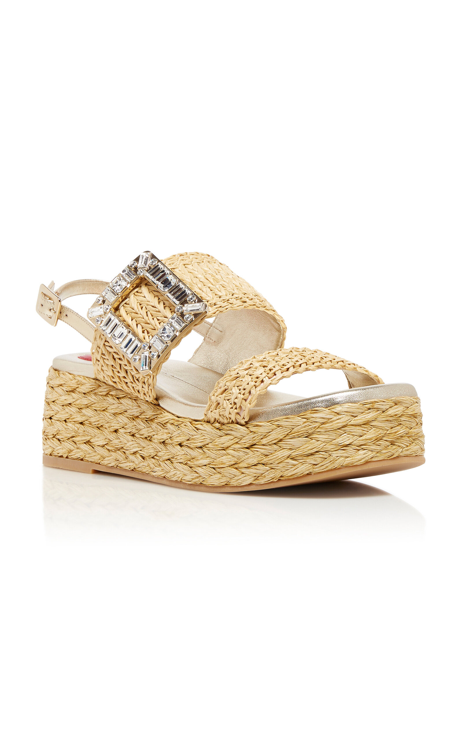 Buckle-Embellished Raffia Platform Sandals neutral - 5