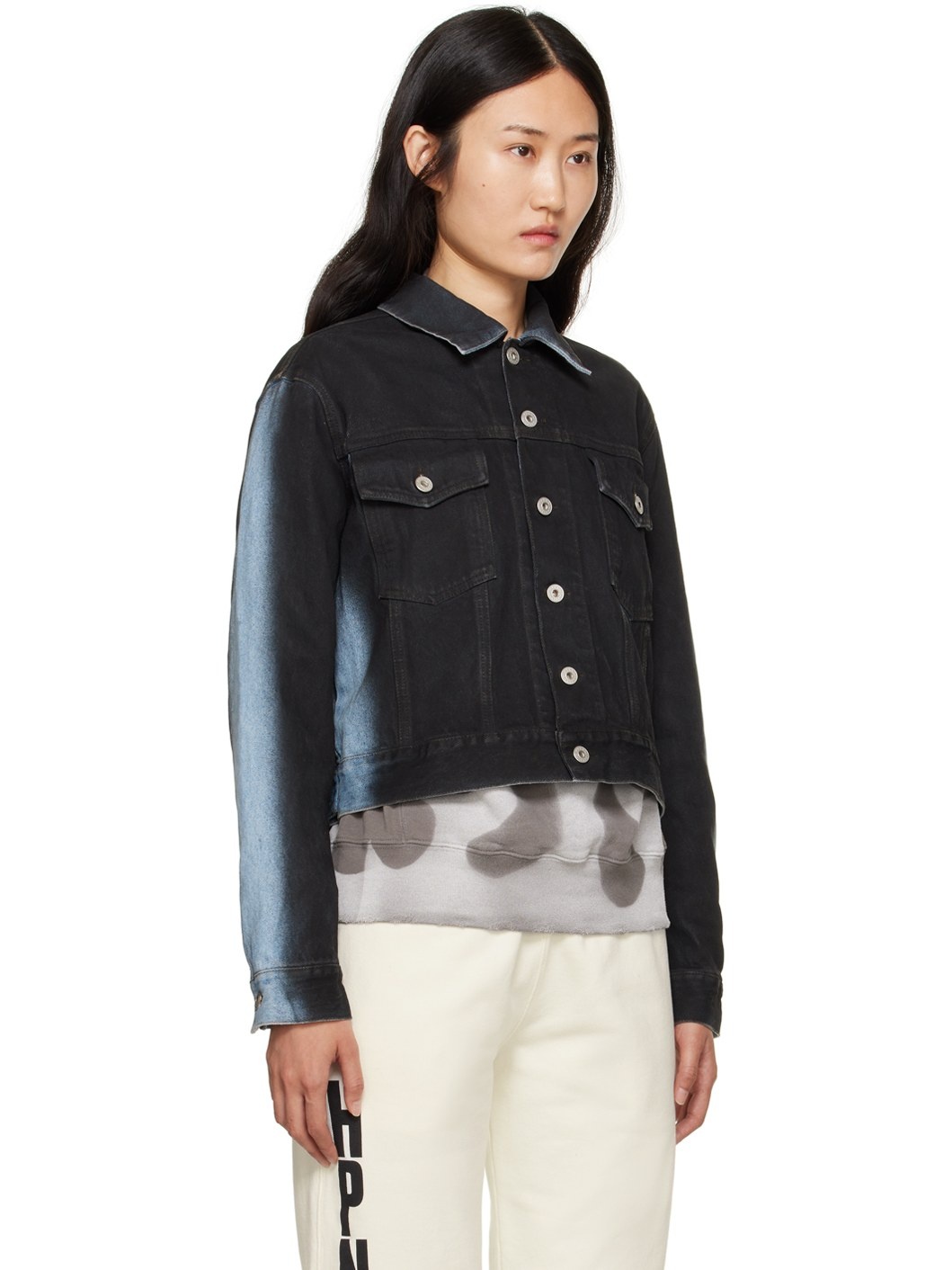 Black Gradient Regular Denim Jacket - 2