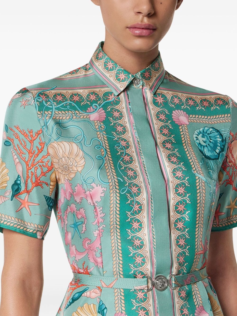Underwater Barocco silk mini shirt dress - 5