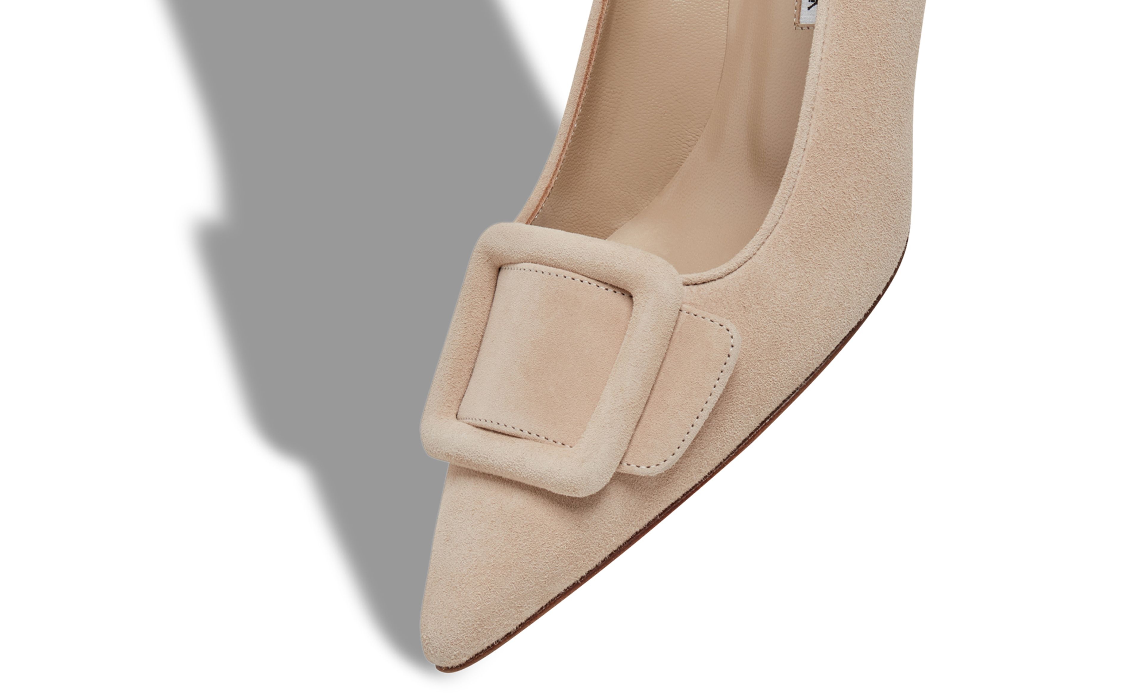 Light Beige Suede Buckle Detail Pumps - 4