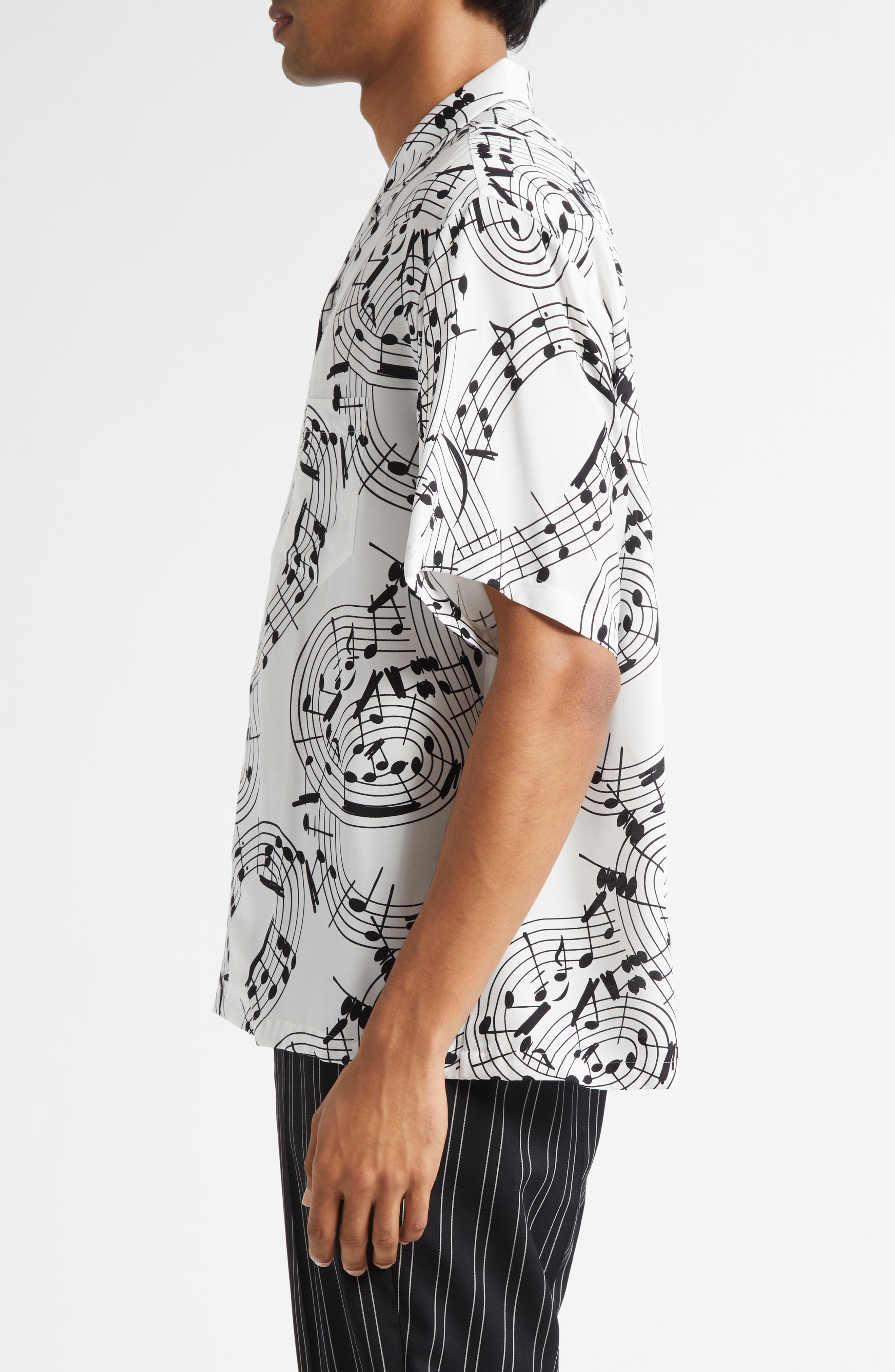 TAKAHIROMIYASHITA TheSoloist. Music Note Print Camp Shirt in White X Black at Nordstrom - 3