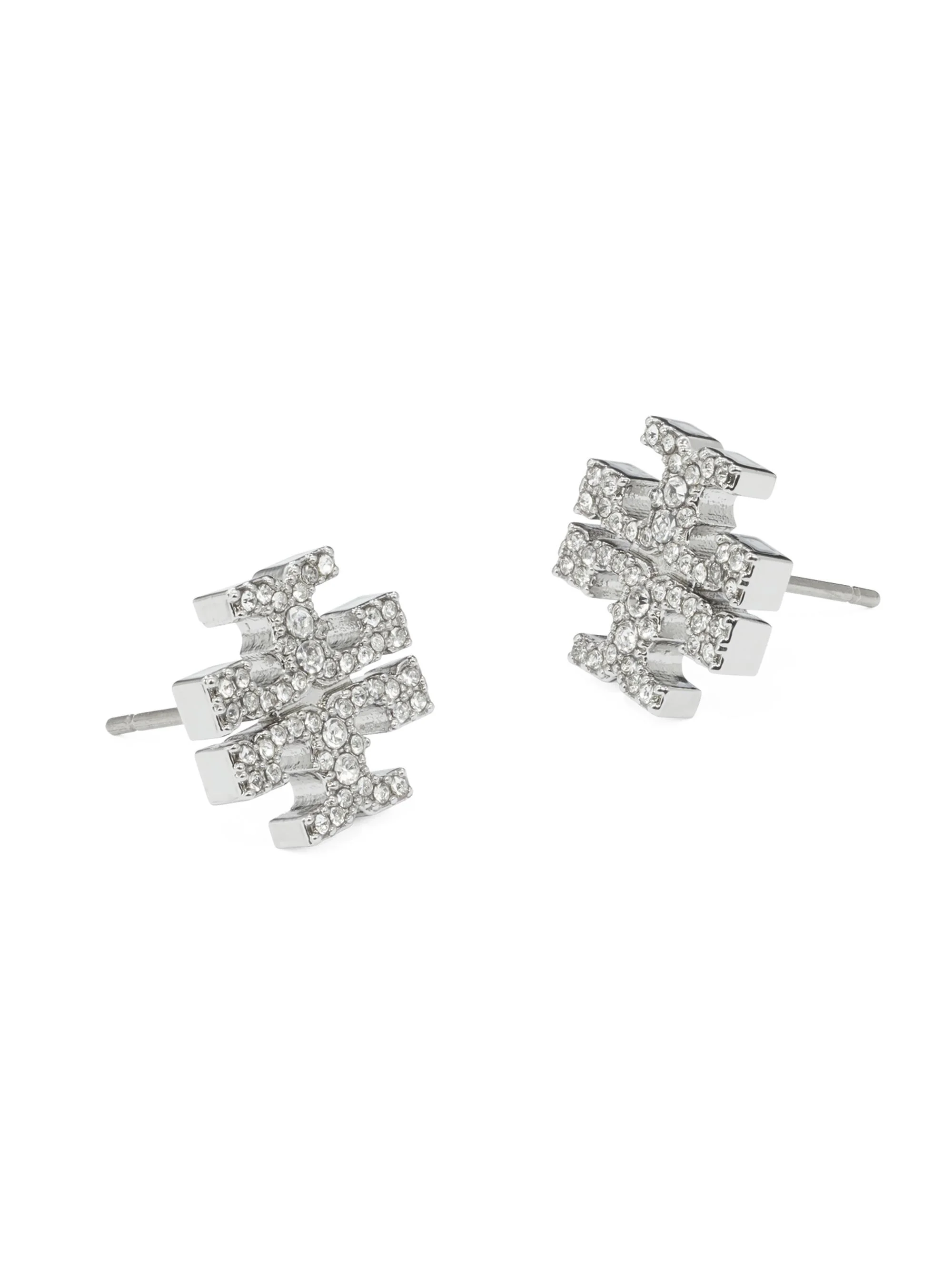 Women's Goldtone Pavé Logo Stud Earrings - Tory Silver Crystal - 1