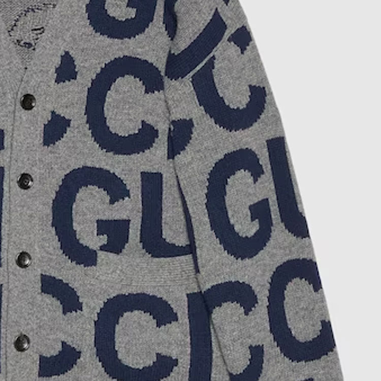 Gucci Wool Cardigan With Gucci Intarsia 'Grey Bue' 771707-XKDLV-1140 - 7