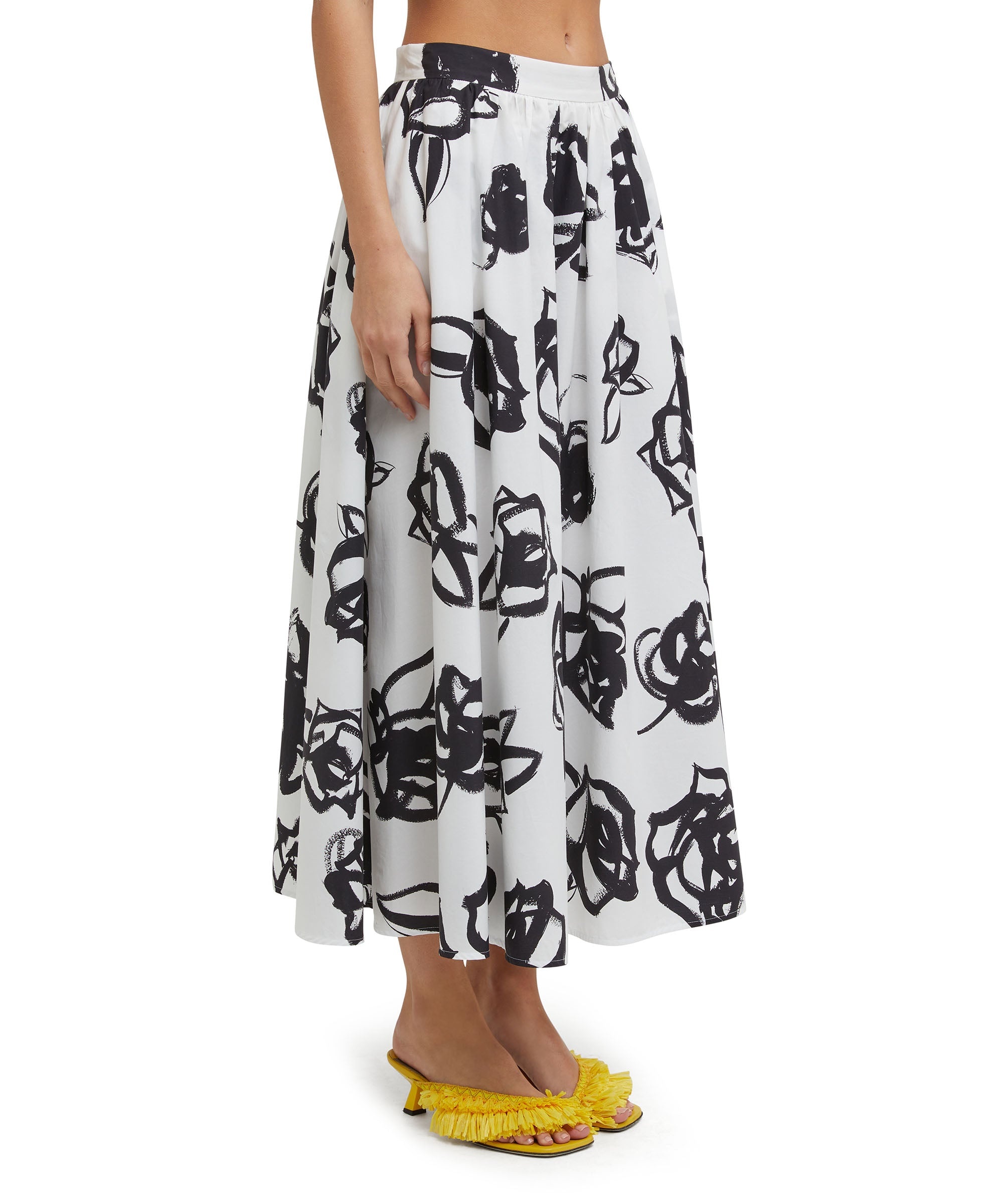 Wide poplin long skirt with rose brushstroke print - 4