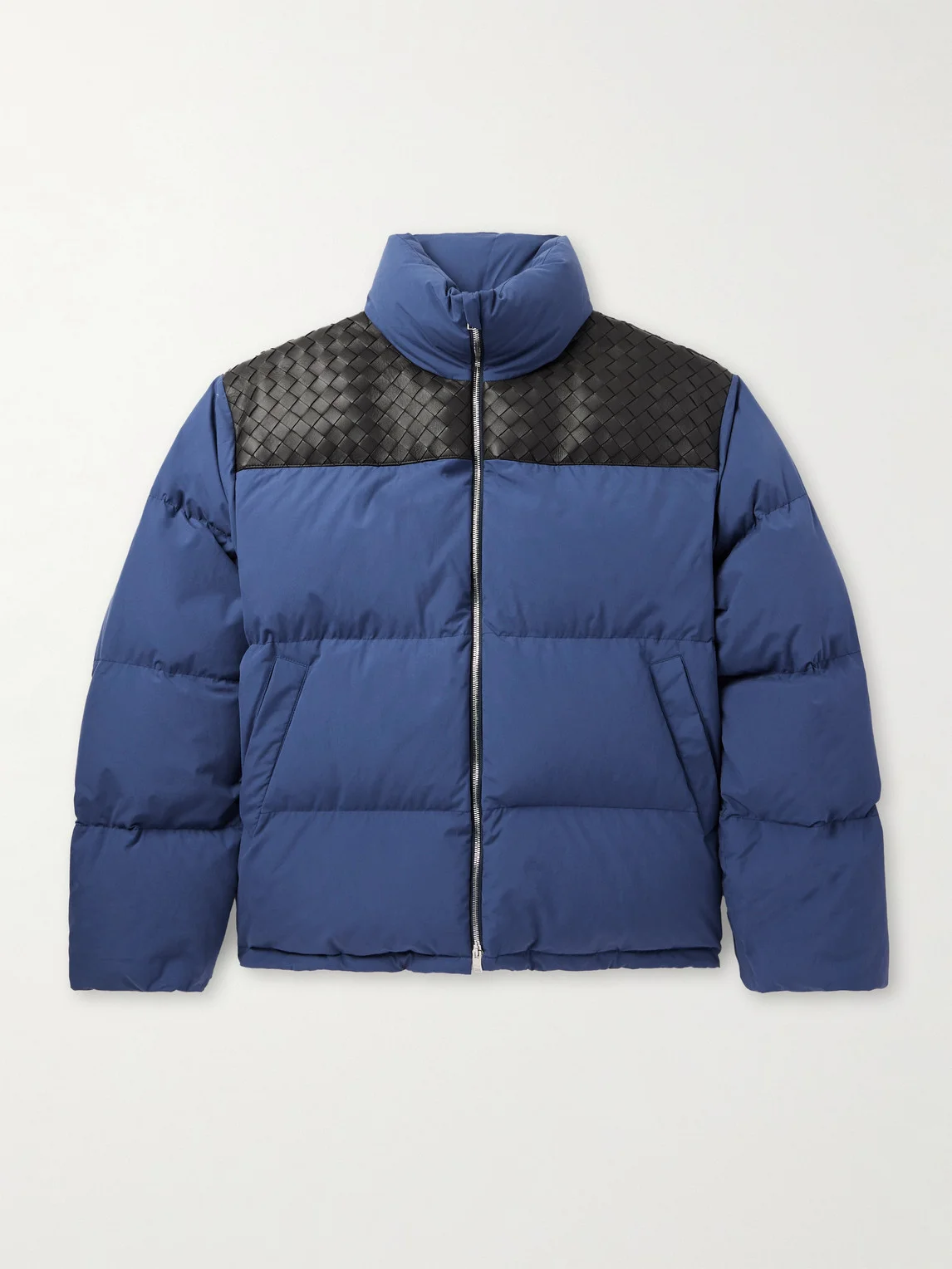 Intrecciato Leather-Trimmed Quilted Cotton-Poplin Down Jacket - 1