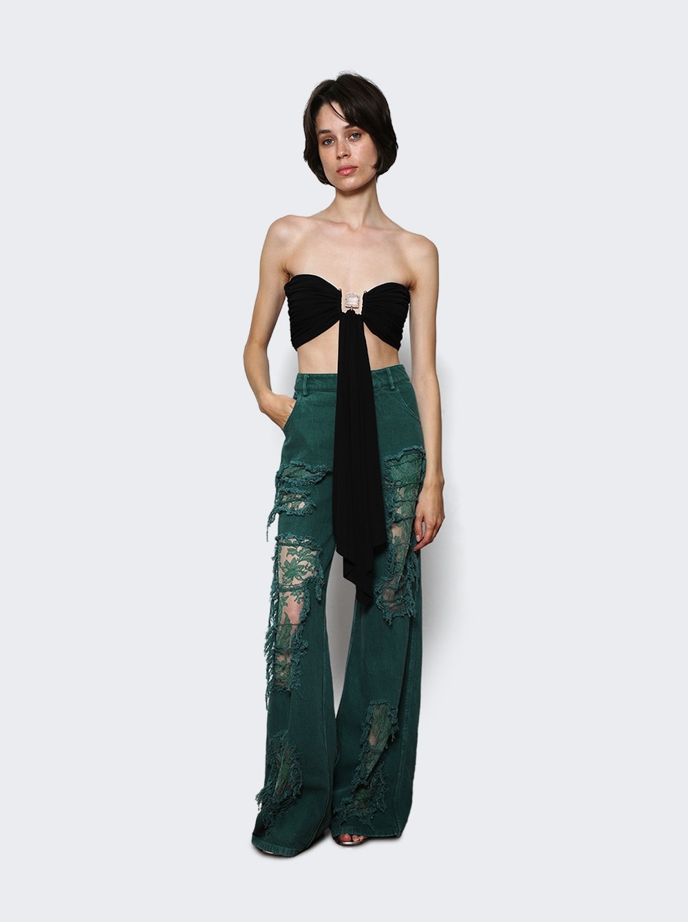 Arboreal Distressed Lace Jean Evergreen - 2