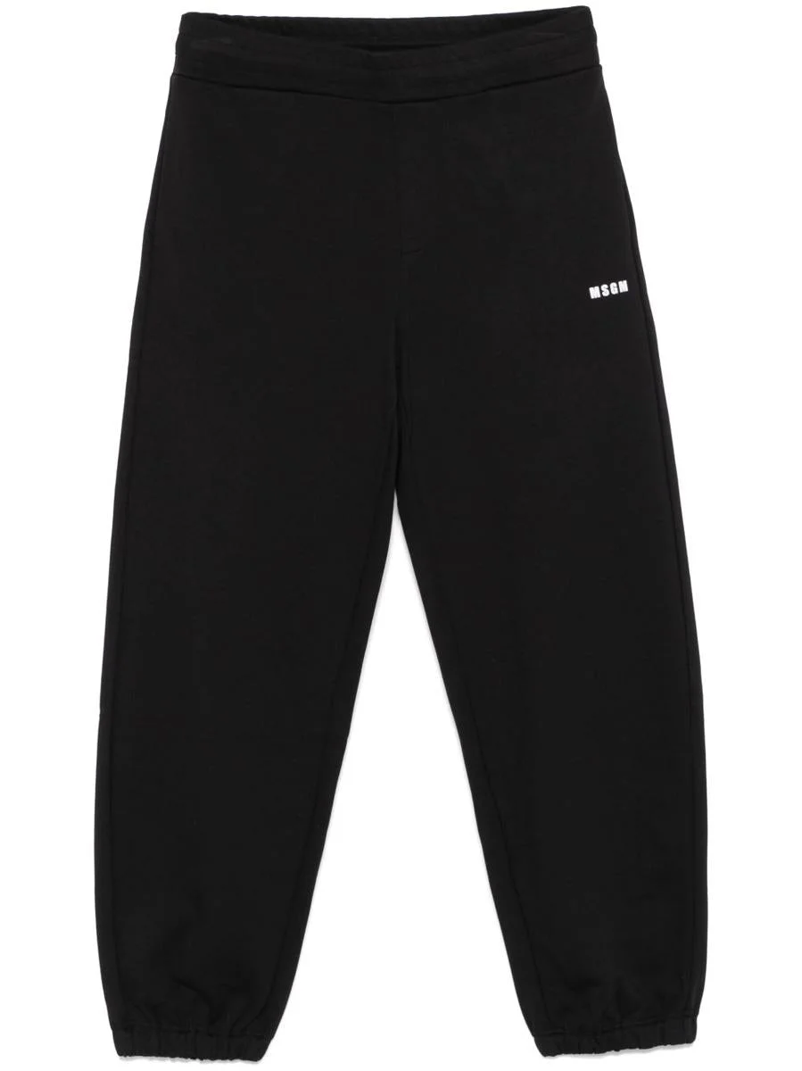 Msgm Black Cotton Sweatpants With White Logo - 1