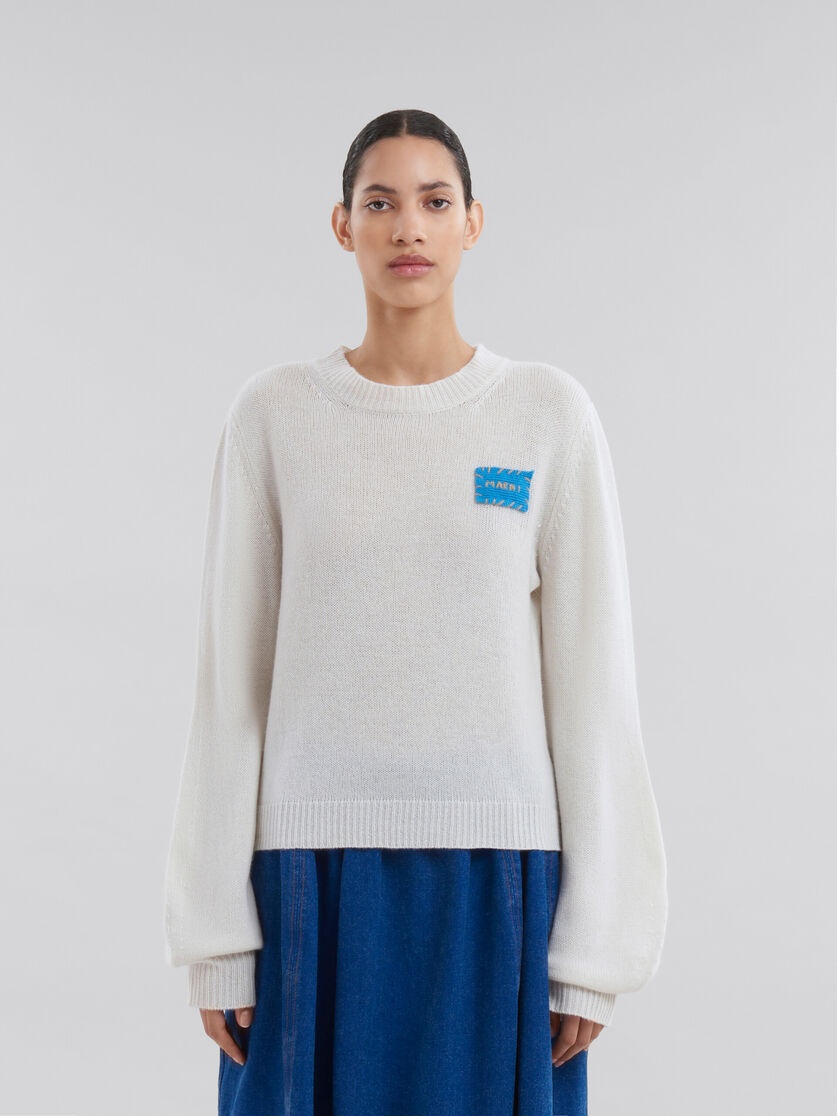 WHITE CASHMERE JUMPER WITH MARNI MENDING PATCH - 2