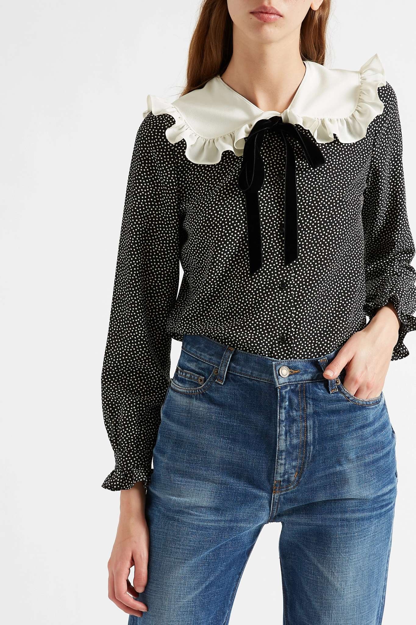 Ruffled polka-dot silk crepe de chine blouse - 3