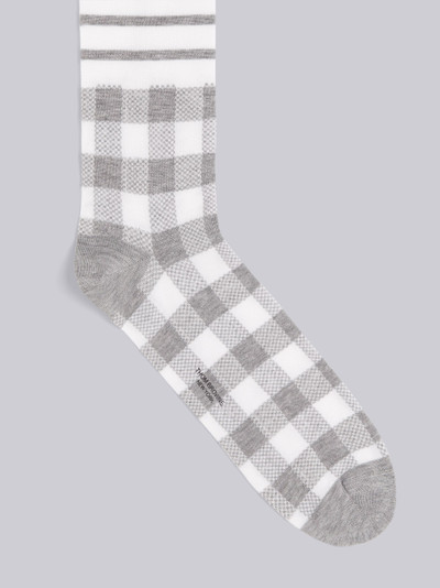 Thom Browne Light Grey Mercerized Cotton Gingham Jacquard Mid-calf Socks outlook