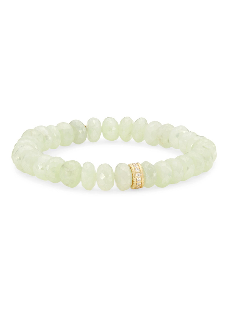 Women's 14K Yellow Gold, Mystic Prehnite, & Diamond Stretch Bracelet 1