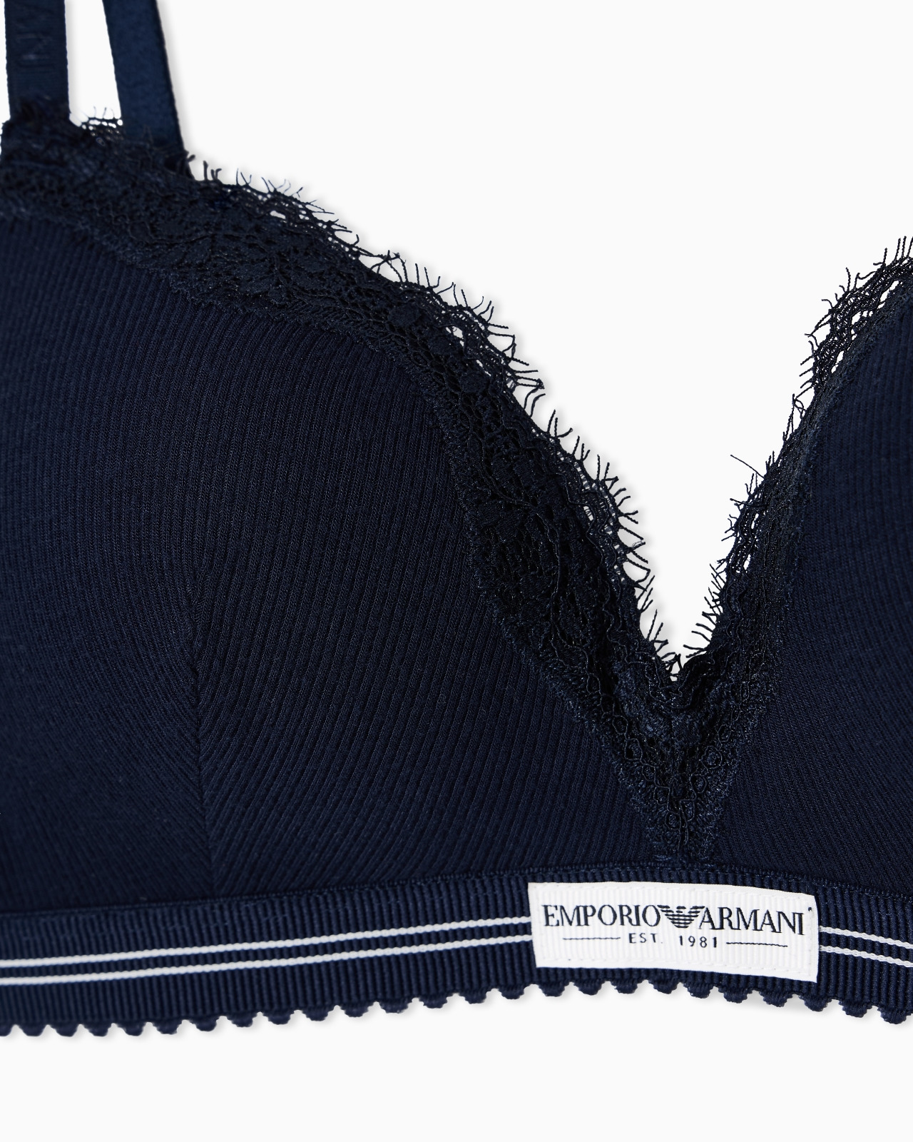 TRIANGULAR PADDED BRA IN RIBBED FABRIC WITH LACE DETAIL - 4