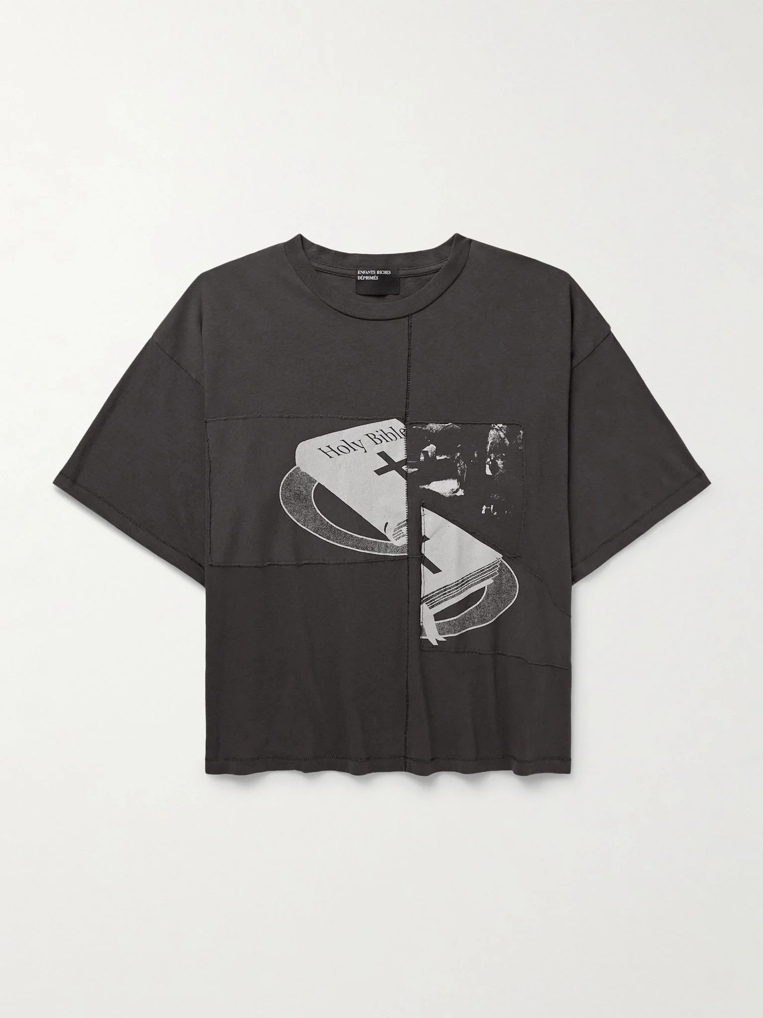 Holy Bible Assemblage Panelled Printed Cotton-Jersey T-Shirt Black - 1
