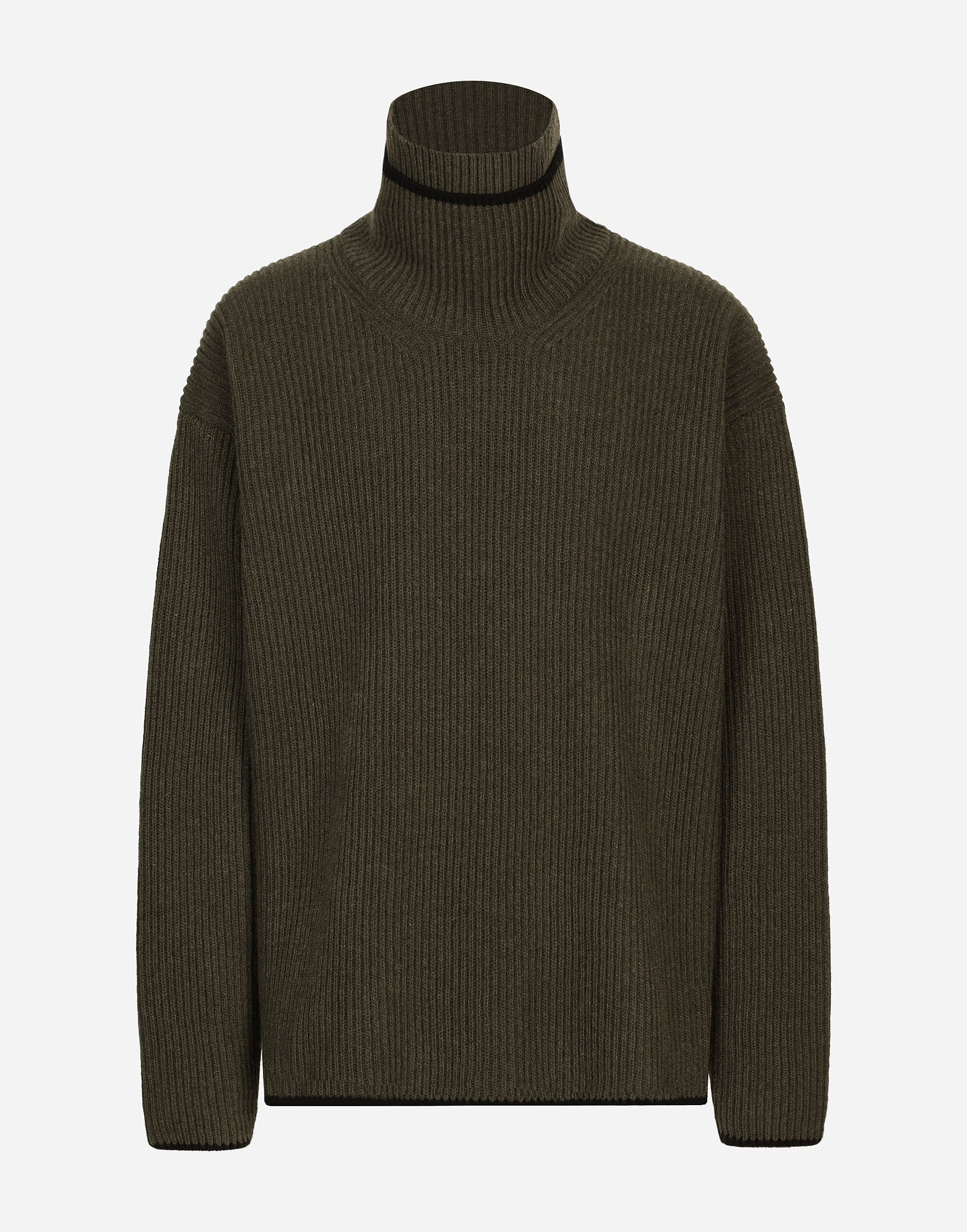 Wool fisherman’s rib-knit sweater with double turtle-neck - 1