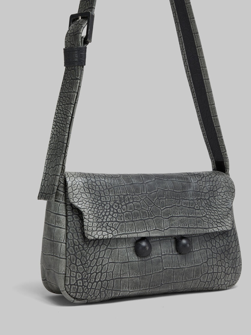 BLACK CROCODILE PRINT LEATHER MEDIUM TRUNKAROO HANDBAG - 4