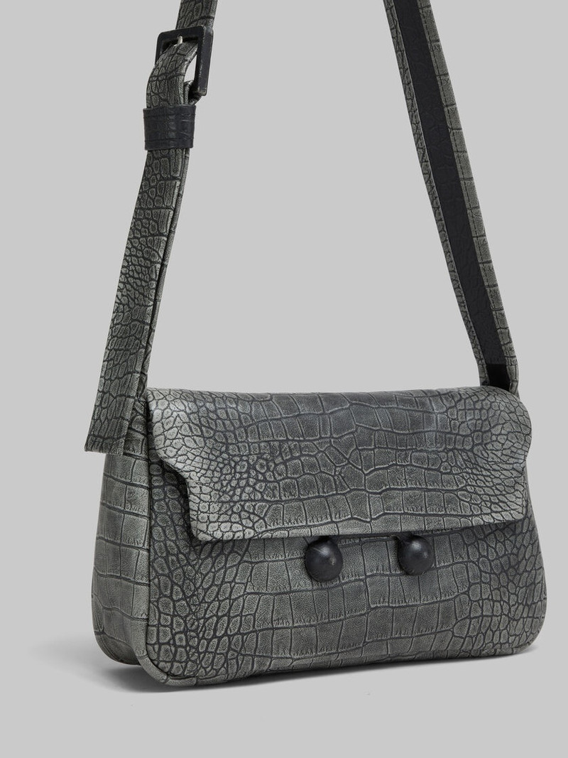 BLACK CROCODILE PRINT LEATHER MEDIUM TRUNKAROO HANDBAG 4
