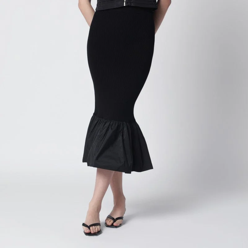 Black Skirt With Faille Ruffle Hem - 1