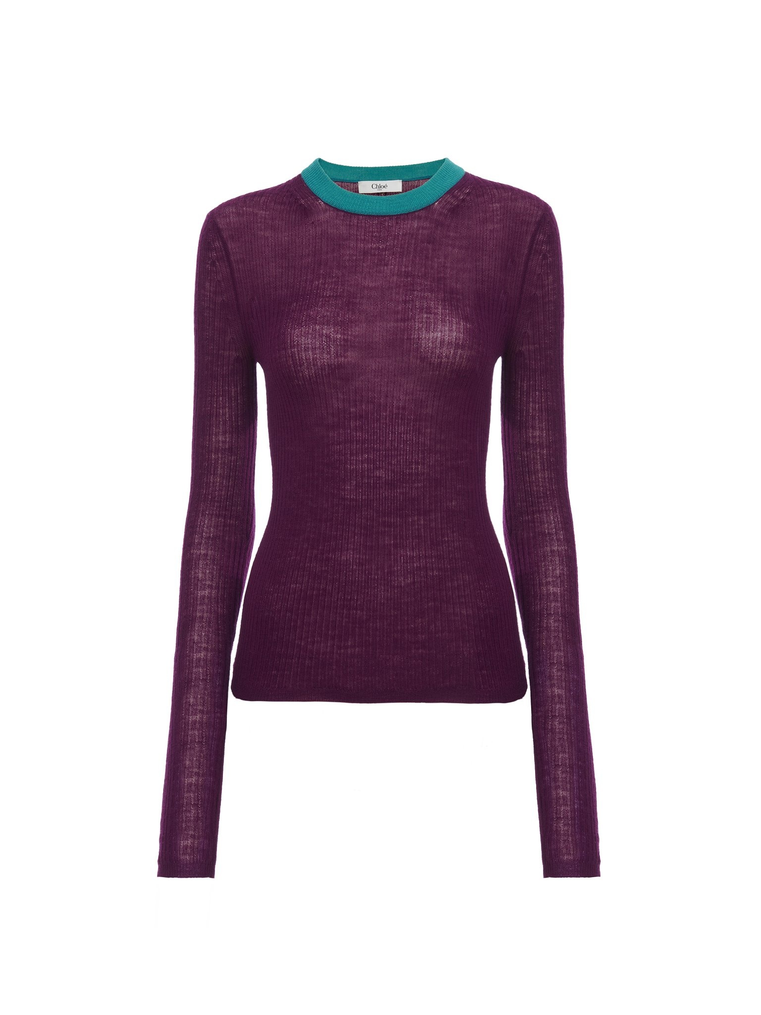 CREW-NECK FITTED TOP IN WOOL KNIT - 1