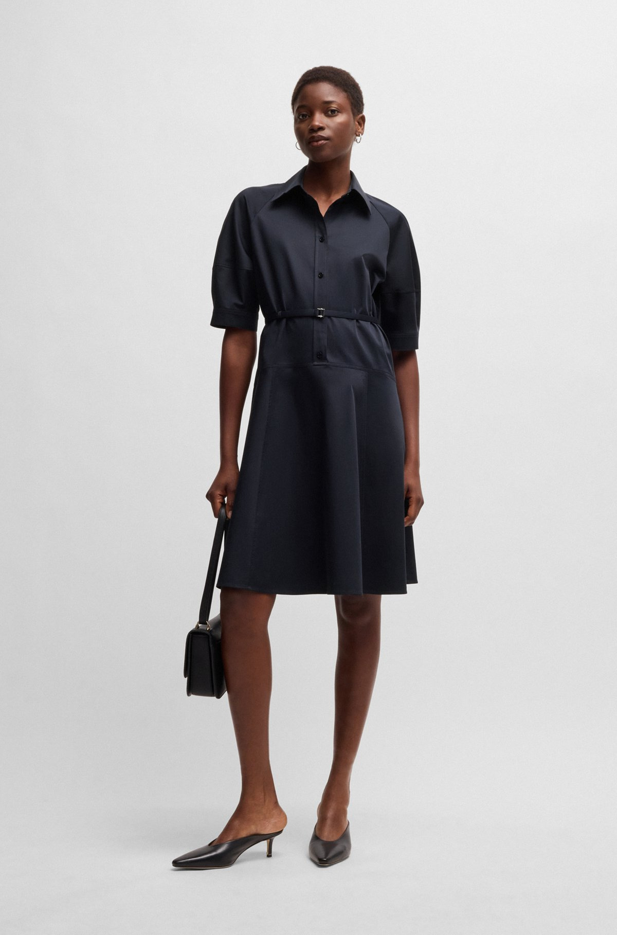 SHIRT DRESS IN STRETCH COTTON WITH HALF PLACKET - 2