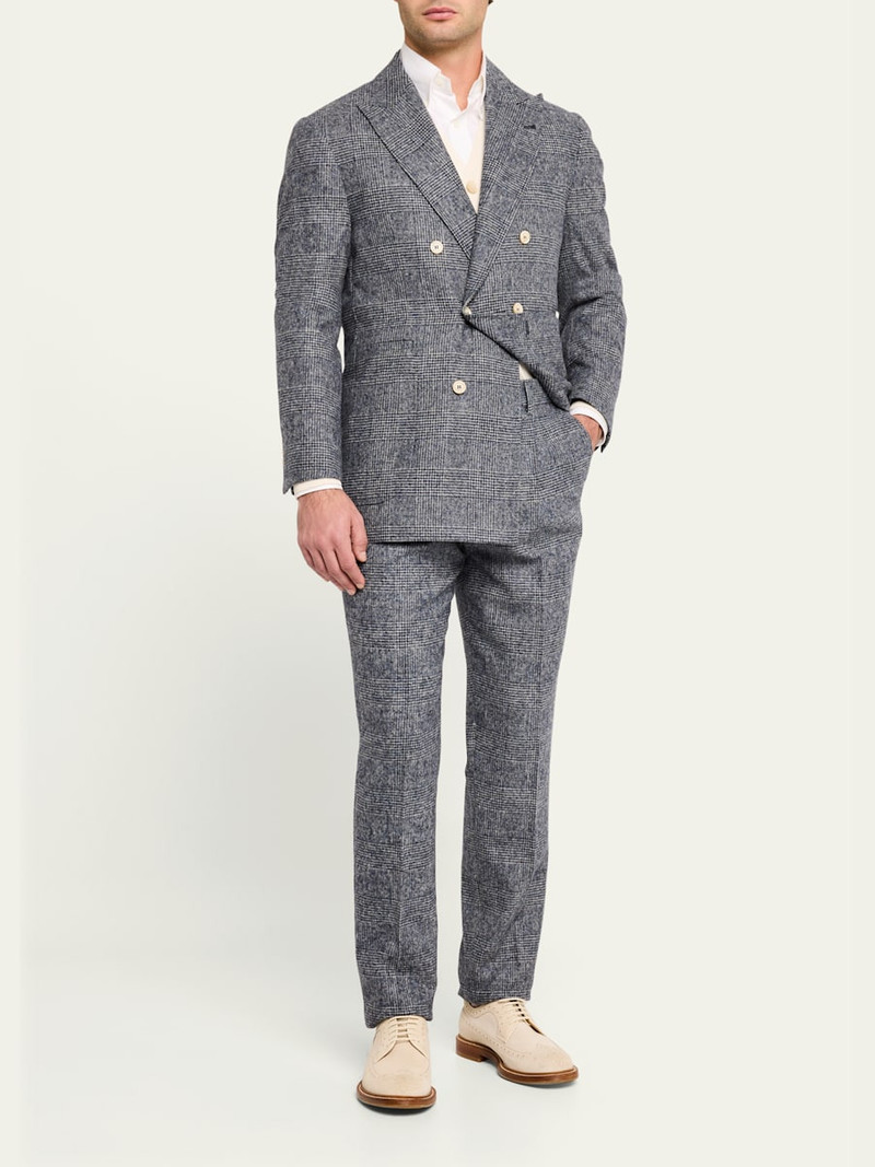 Brunello Cucinelli Men's Double-Breasted Plaid Suit outlook