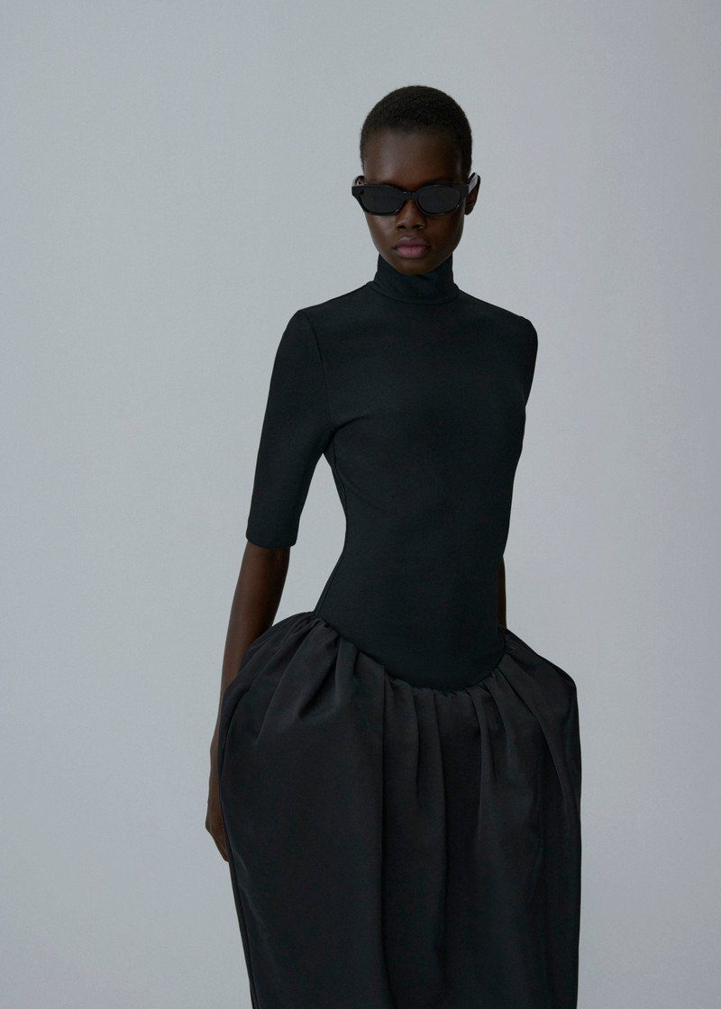 MAGDA BUTRYM High-neck puff skirt midi dress in black outlook