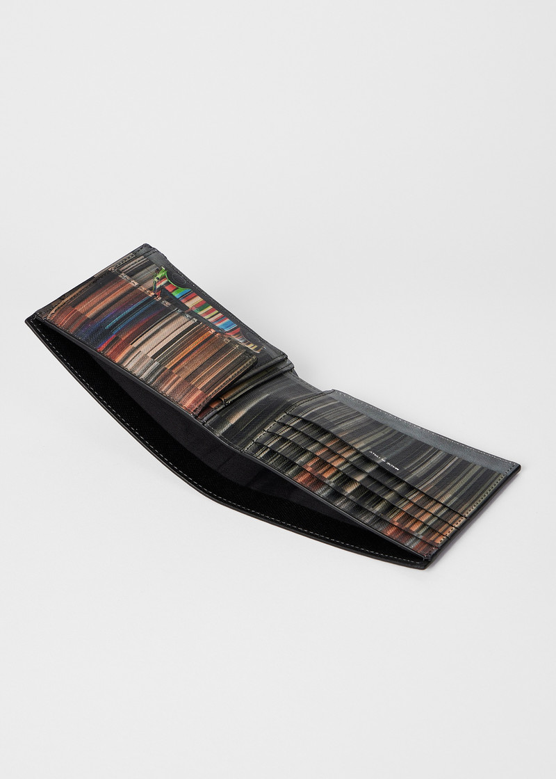 Black 'Mini Stripe' Leather Billfold and Coin Wallet 3