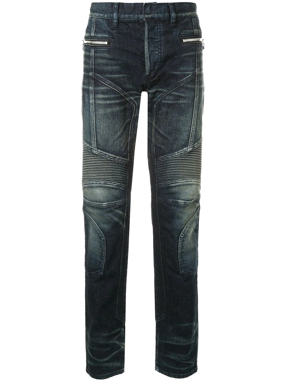 stonewashed tapered biker jeans - 1