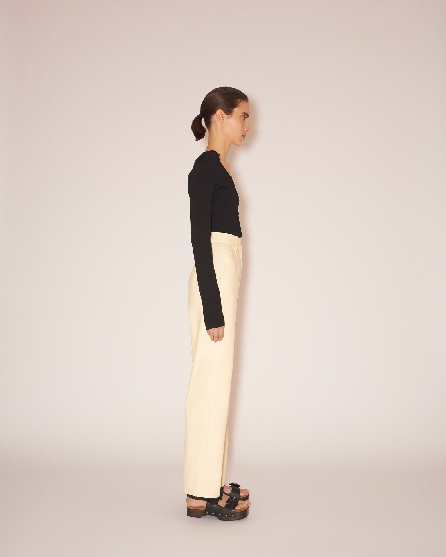 LUCEE - Vegan leather merrow-stitch straight-leg trousers - Vanilla - 4