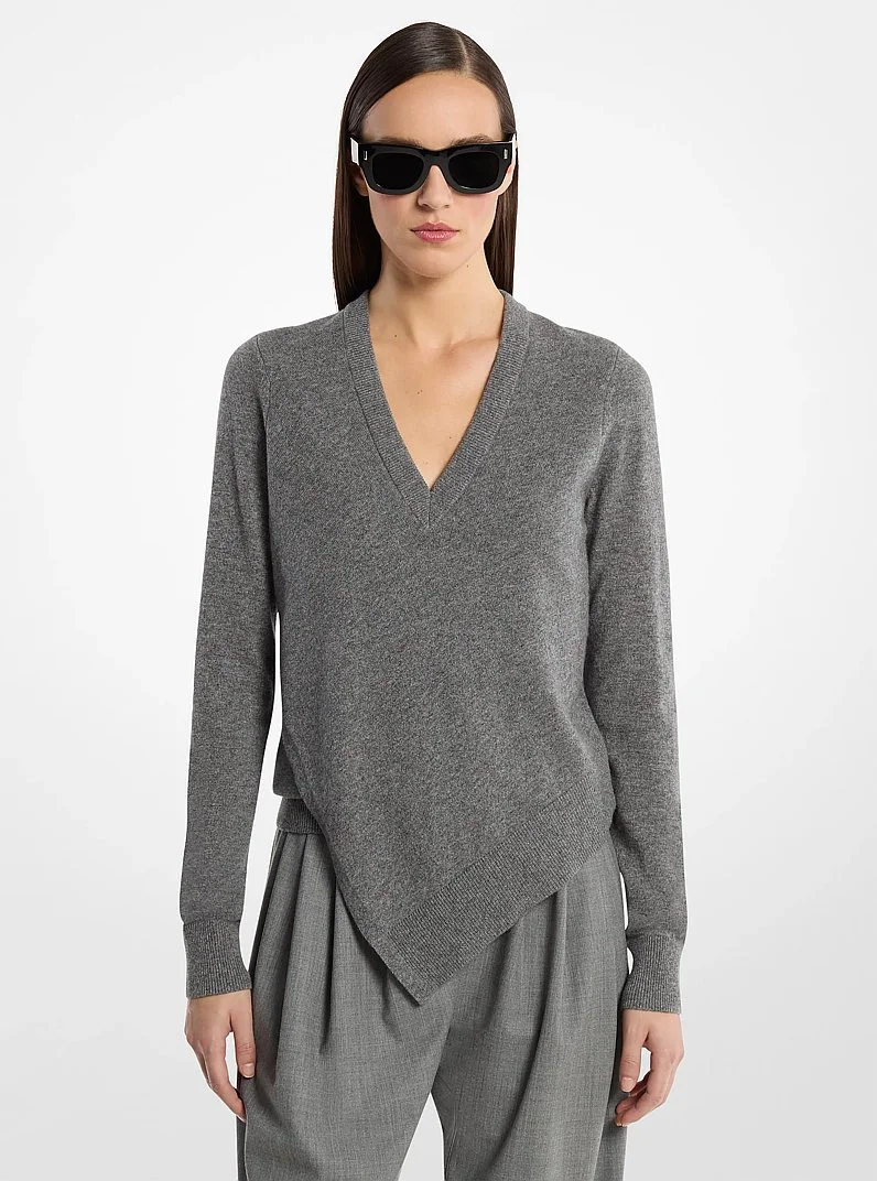 Cashmere V-Neck Asymmetric Sweater - 1