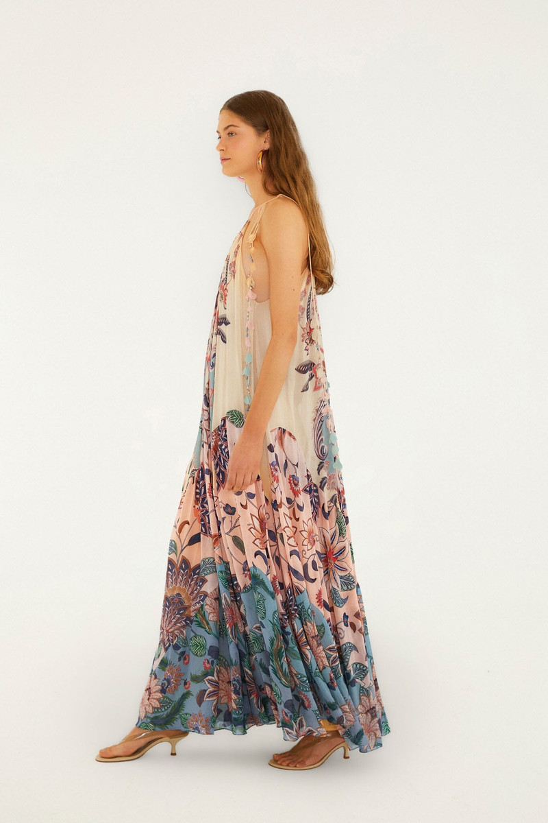 Multicolor Boho Floral Delhi Pleated Maxi Dress 4