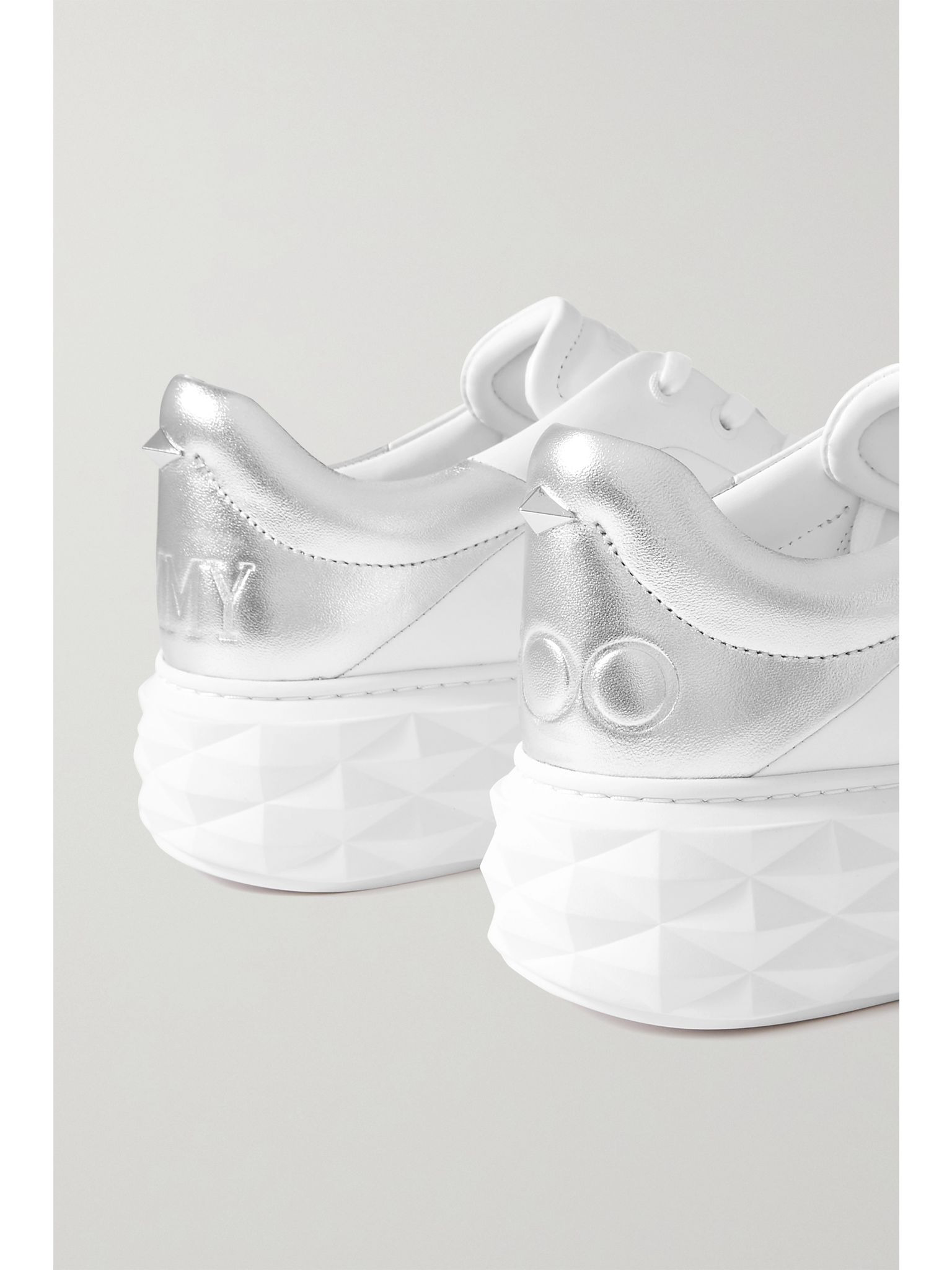 Diamond Maxi logo-debossed metallic leather platform sneakers White - 4