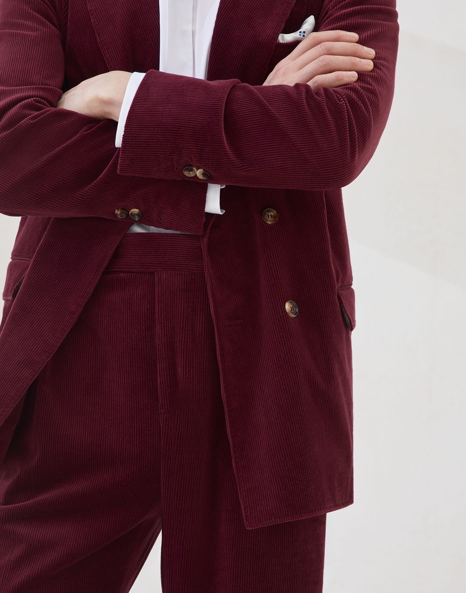 Comfort cotton and cashmere corduroy tailor fit trousers with double pleats and waist tabs - 3