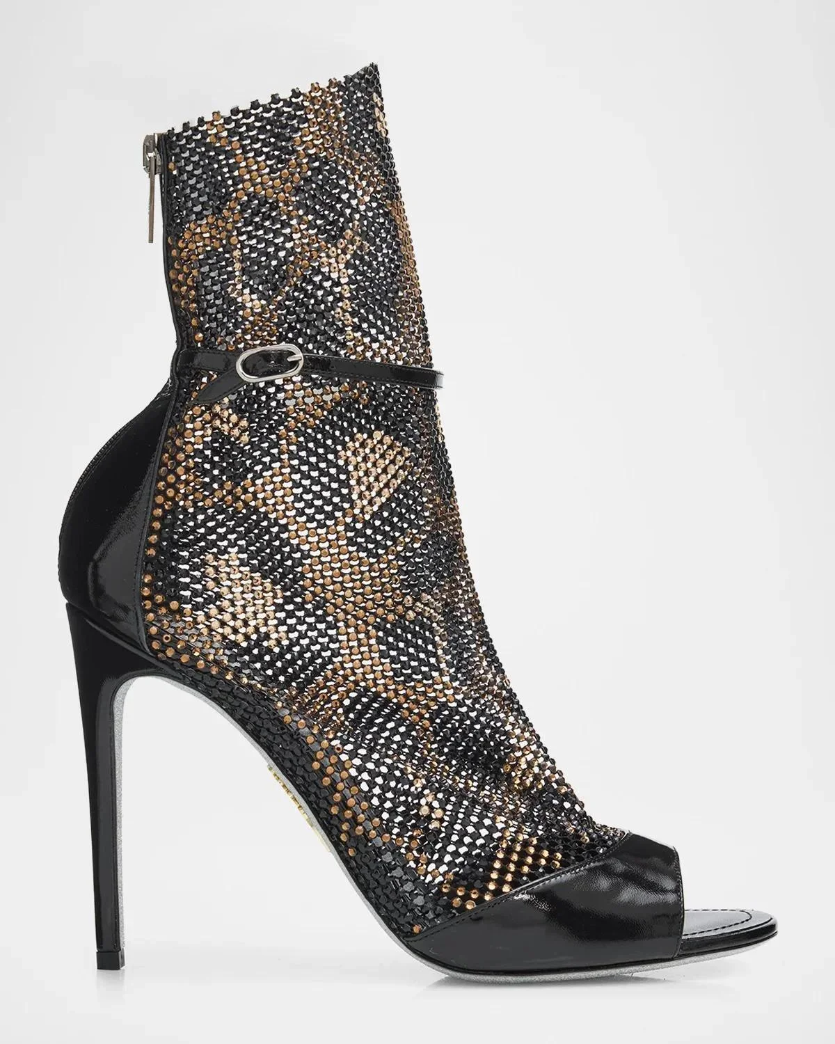 105mm Patent Leather Embellished Mesh Booties - 1