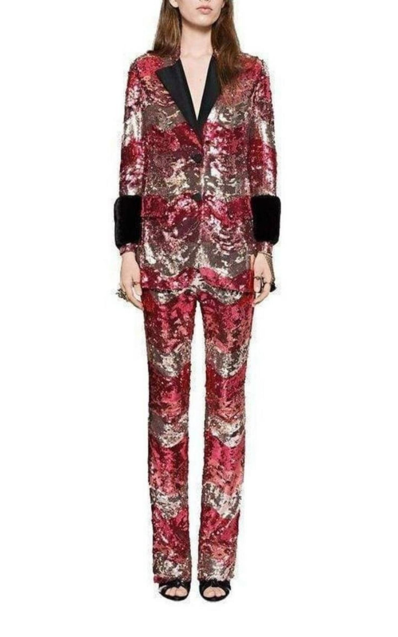 Sequin Snake Straight Leg Pants in Red - 2