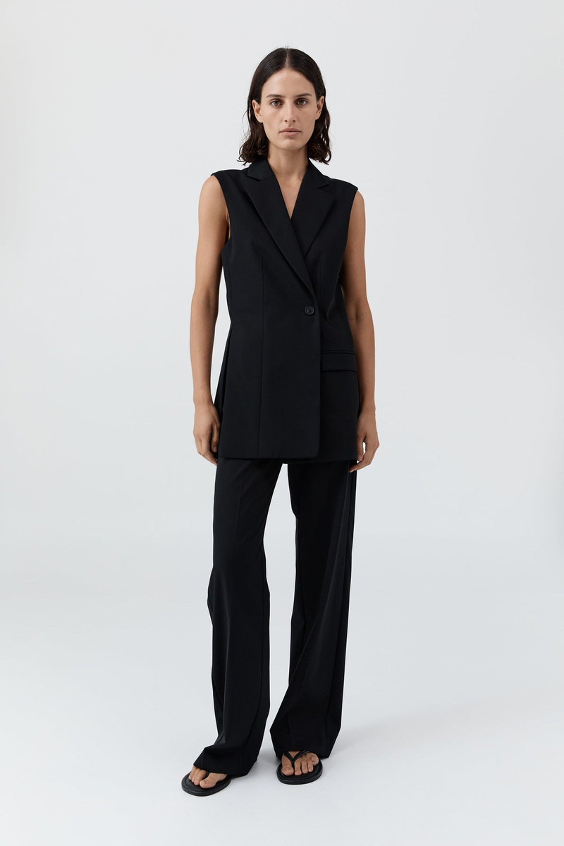 Wool Sleeveless Split Blazer - Black 1