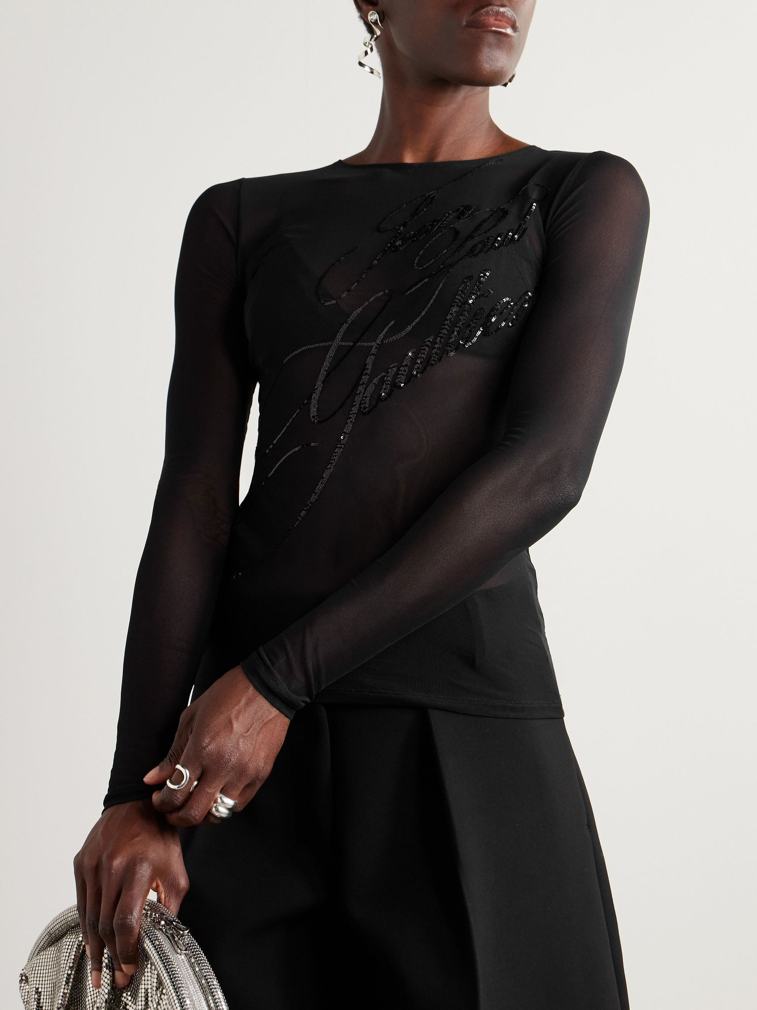 Sequin-embellished mesh top Black - 3