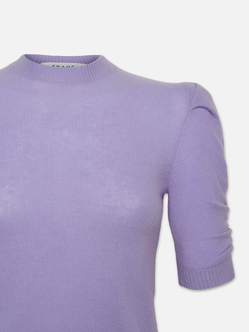 Ruched Sleeve Cashmere Sweater in Lilac 2