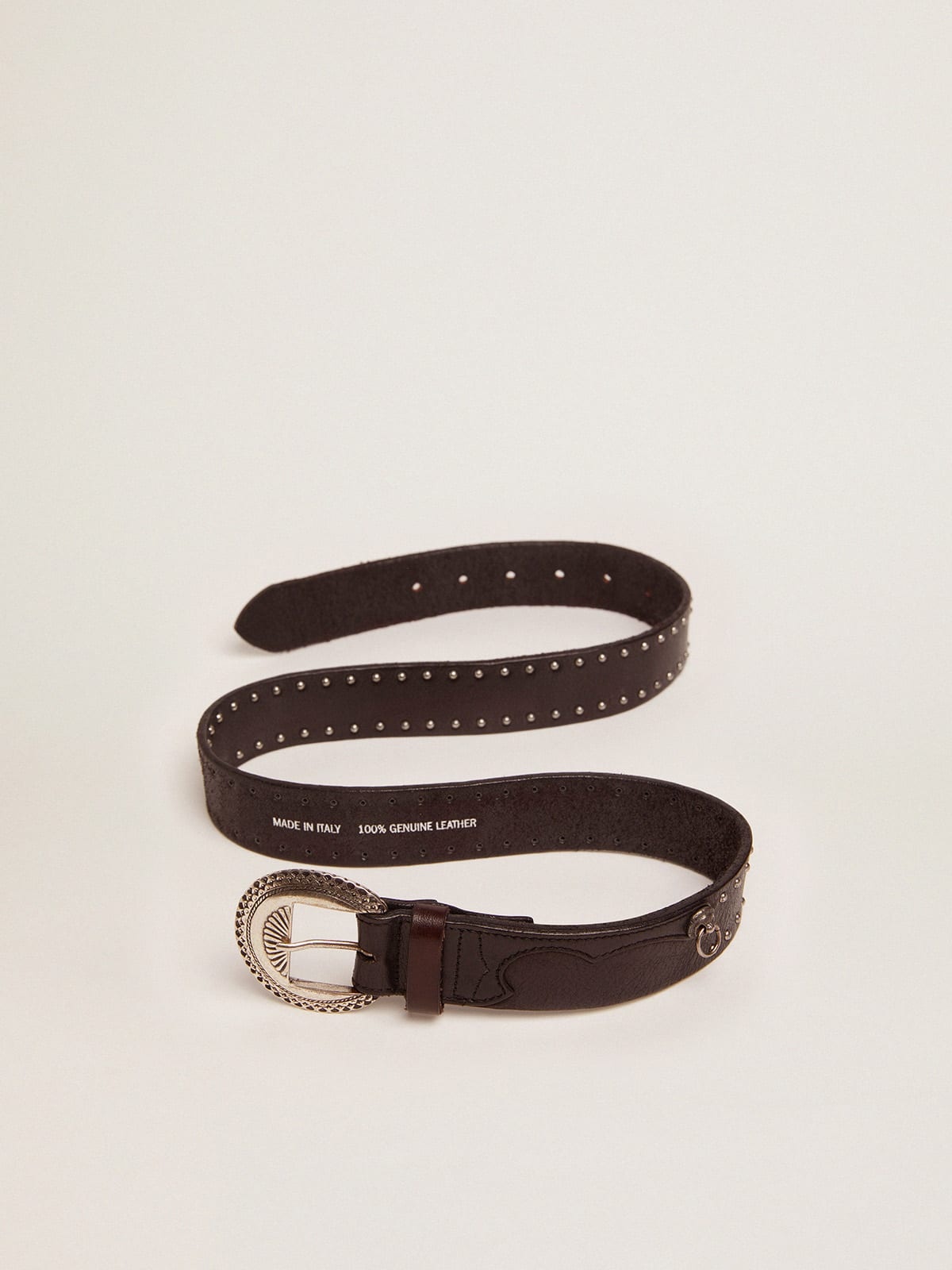 Black Ranch belt in washed leather with silver color studs - 4
