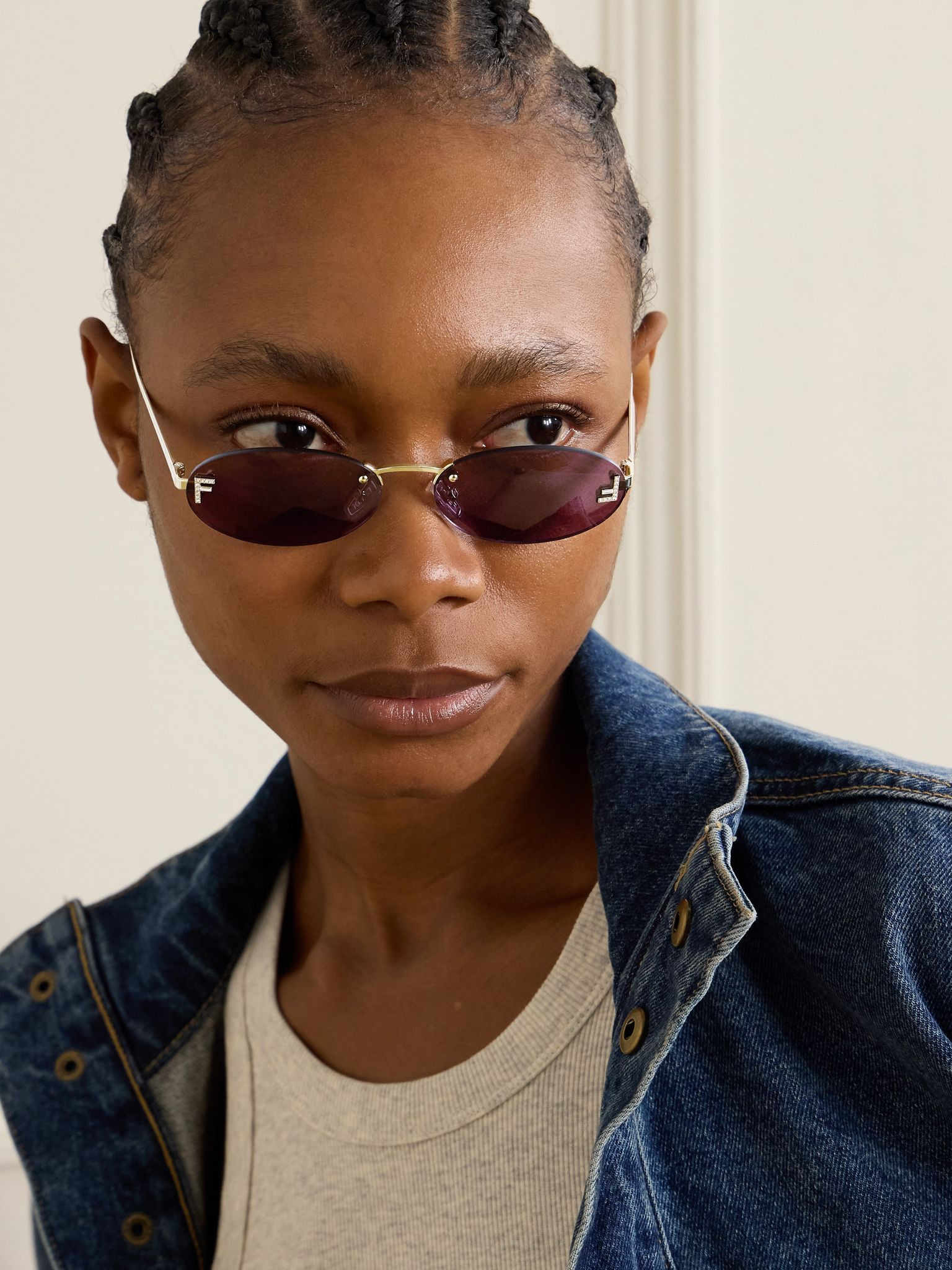 Rimless oval-frame crystal-embellished gold-tone sunglasses Gold - 2