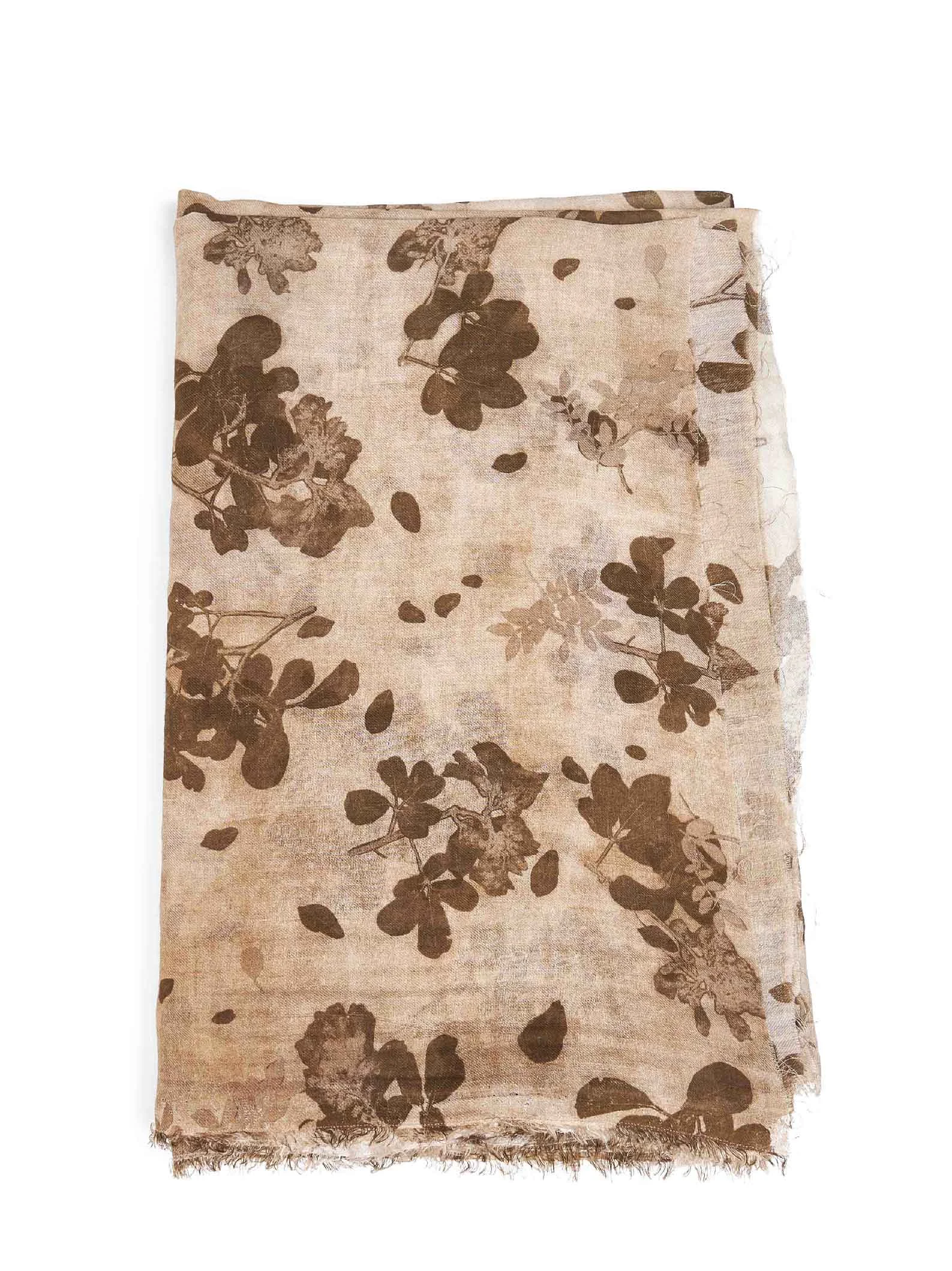 Tan and brown floral-print cotton scarf - 1