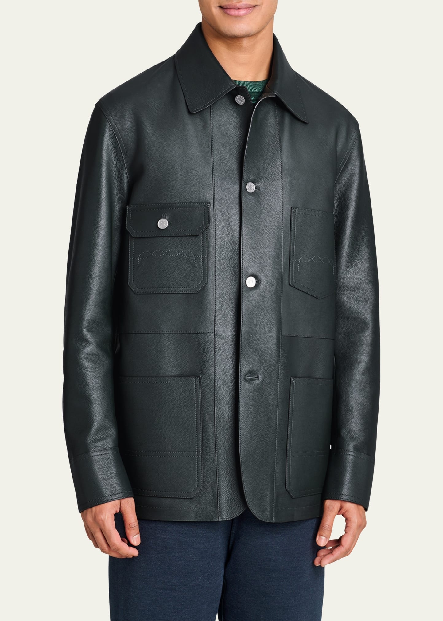 Men's Leather 4-Pocket Chore Jacket - 4