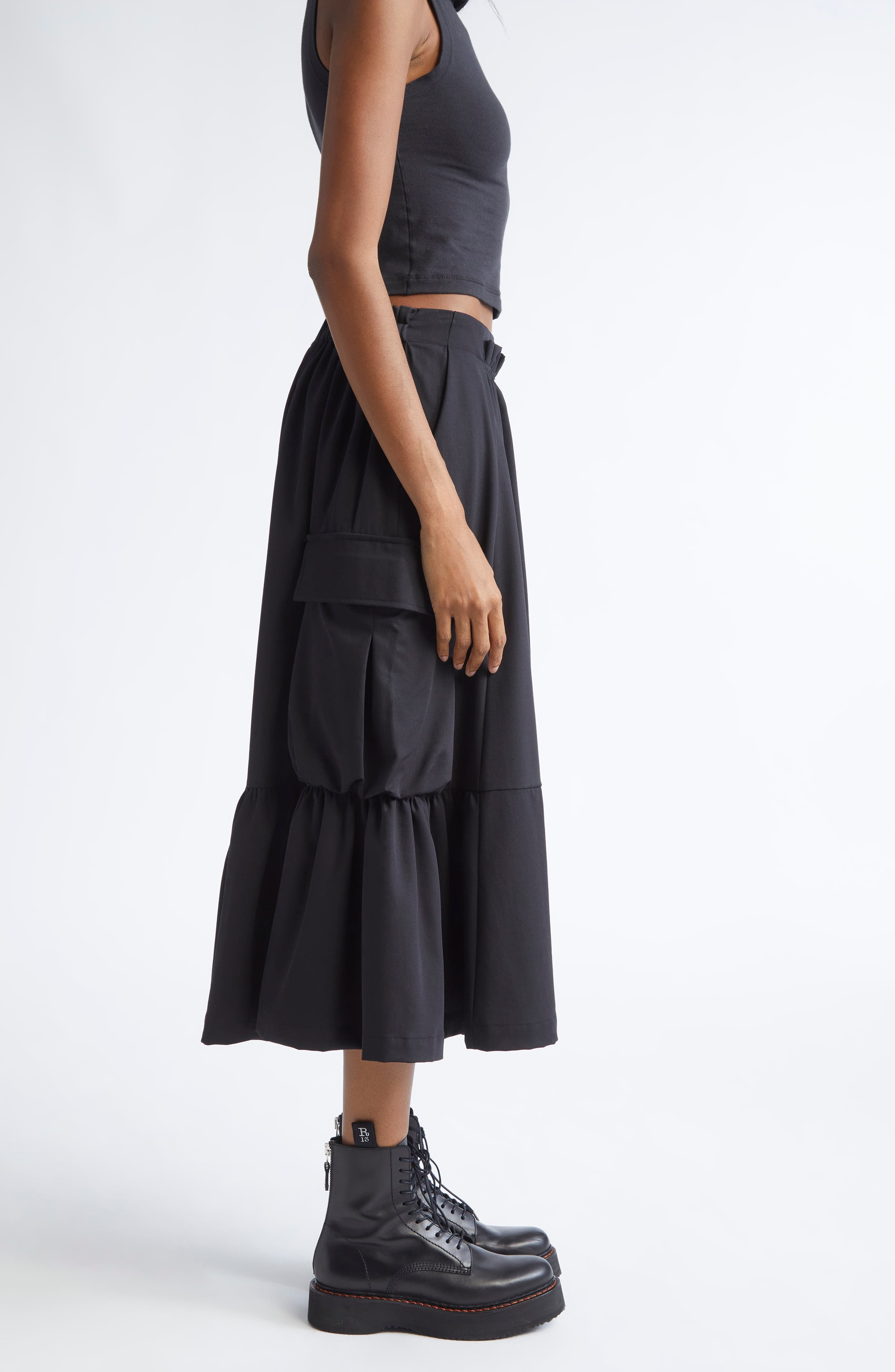 R13 Gathered Cargo Midi Skirt in Black at Nordstrom - 3