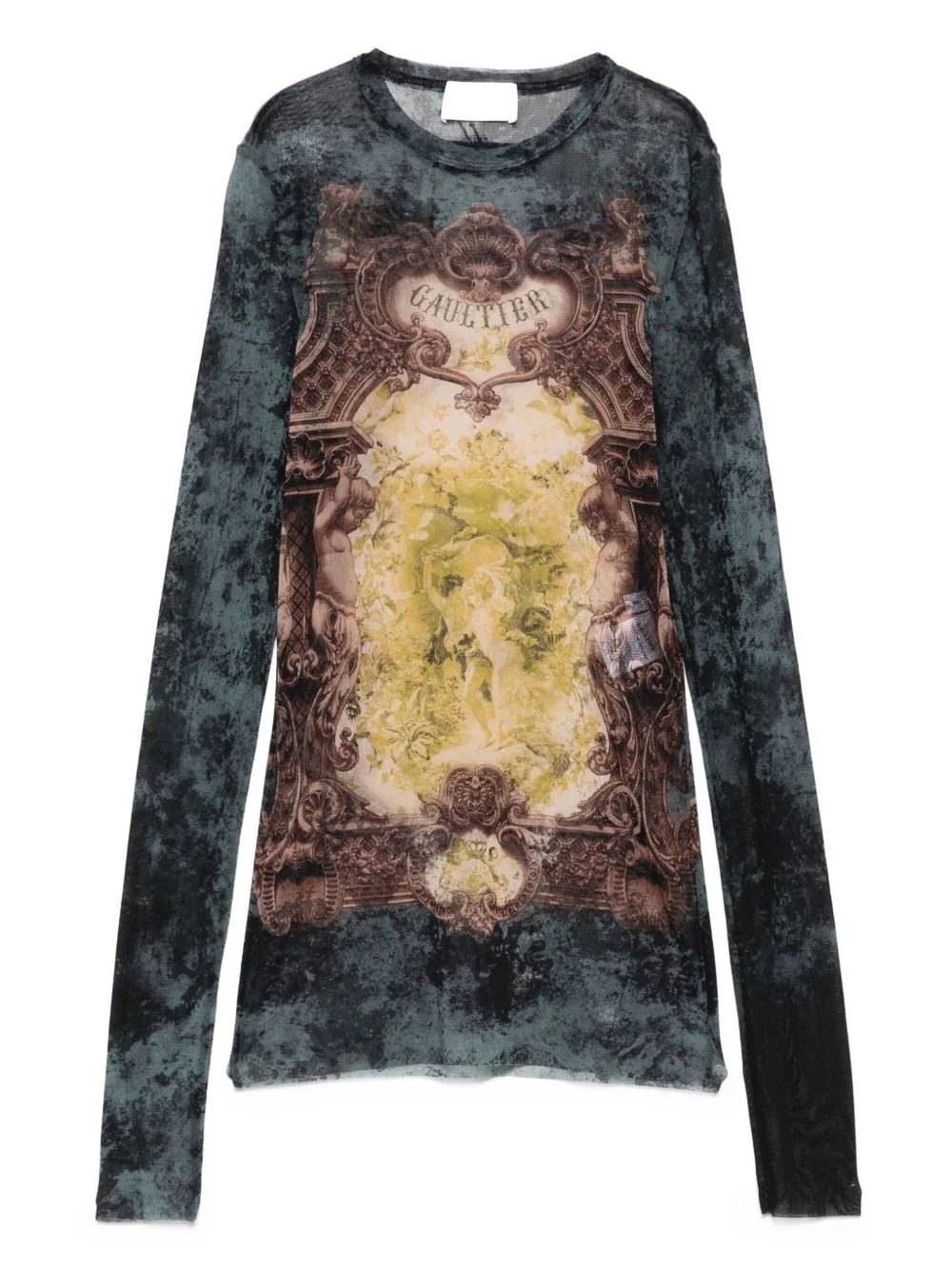 baroque-print mesh T-shirt - 1
