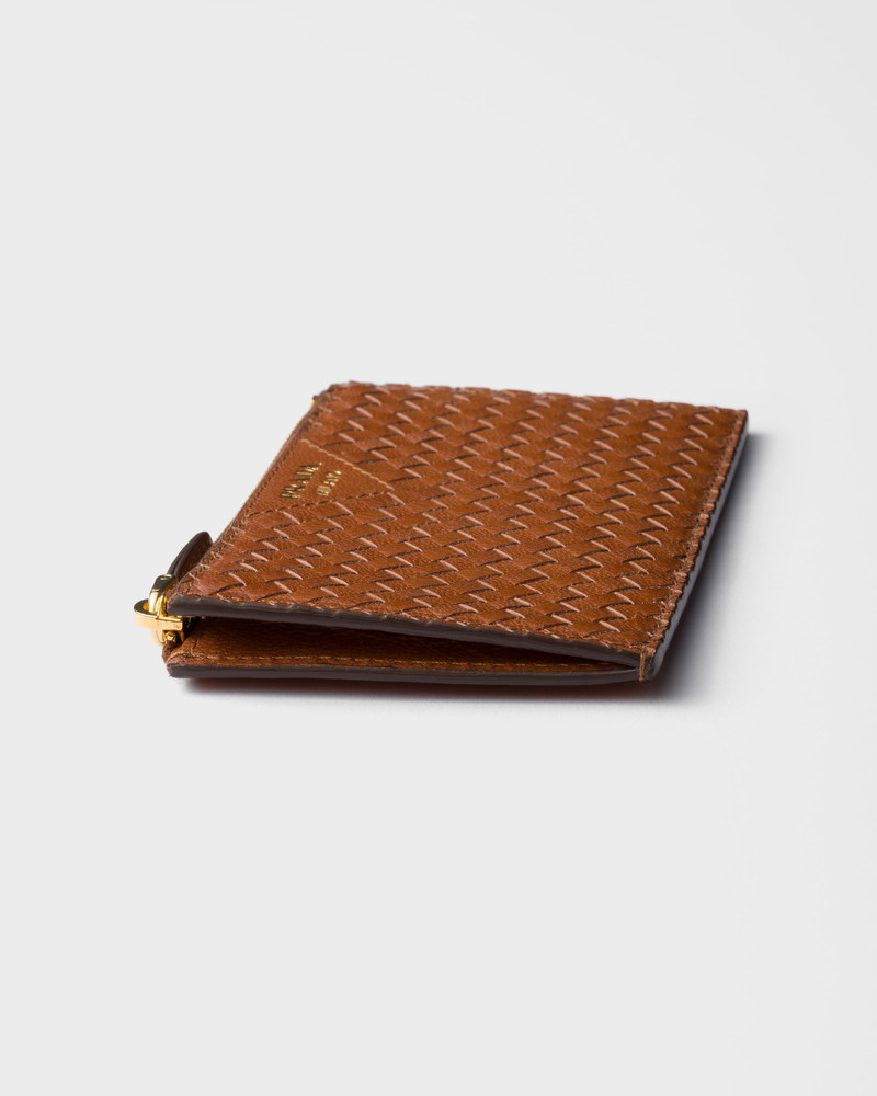 Prada Woven madras leather card holder outlook