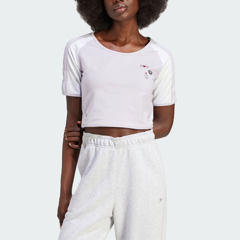 adidas (WMNS) adidas Originals x Mickey Mouse 3-Stripes Icon For Her Baby T-Shirt 'Purple' IY2269 outlook