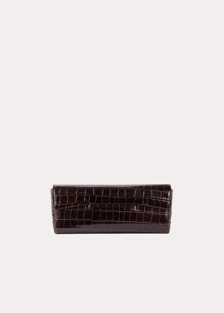 Soft T-clutch dark brown croco - 1