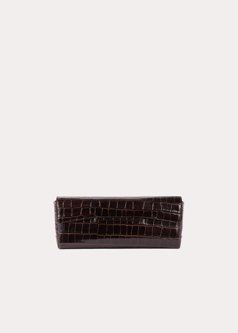 Soft T-clutch dark brown croco 1