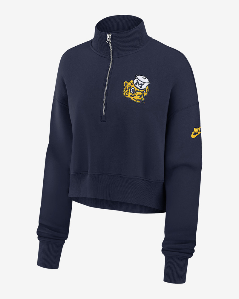 Michigan Wolverines Legacy Elevated Logo Women's Nike College Cropped 1/4-Zip Crew 1